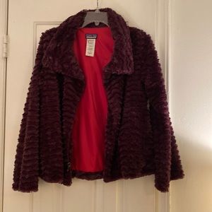 Patagonia plum colored furry jacket